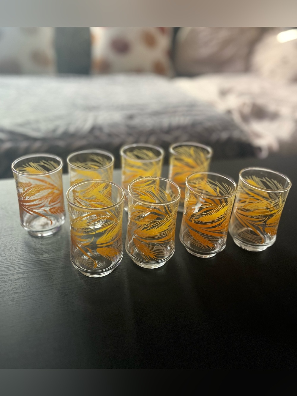 Libbey Glass Tumbler Set with Yellow Wheat Motif - 8 Pieces